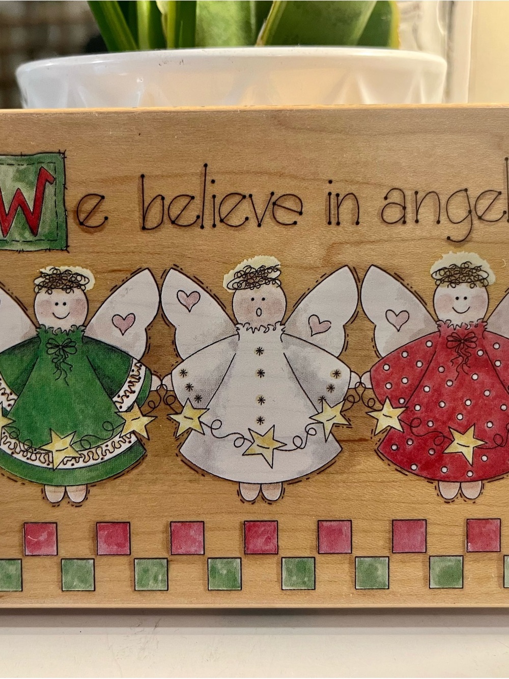 Stamps Happen wooden and rubber large stamp - "We believe in angels" #80176